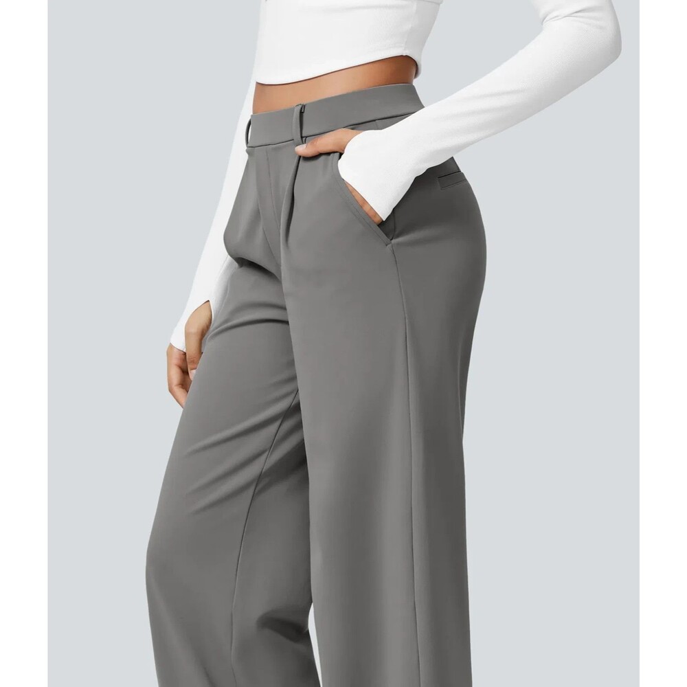 HALARA DayStretch High Waisted Pockets Straight Leg Pants L Silent Storm NEW B2